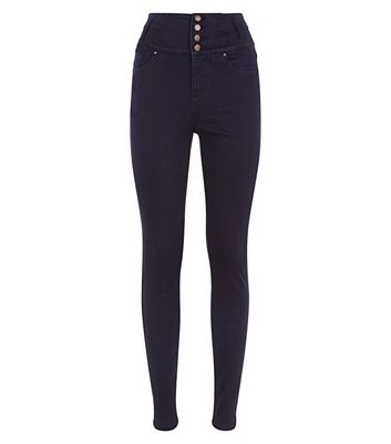 high waisted button black jeans