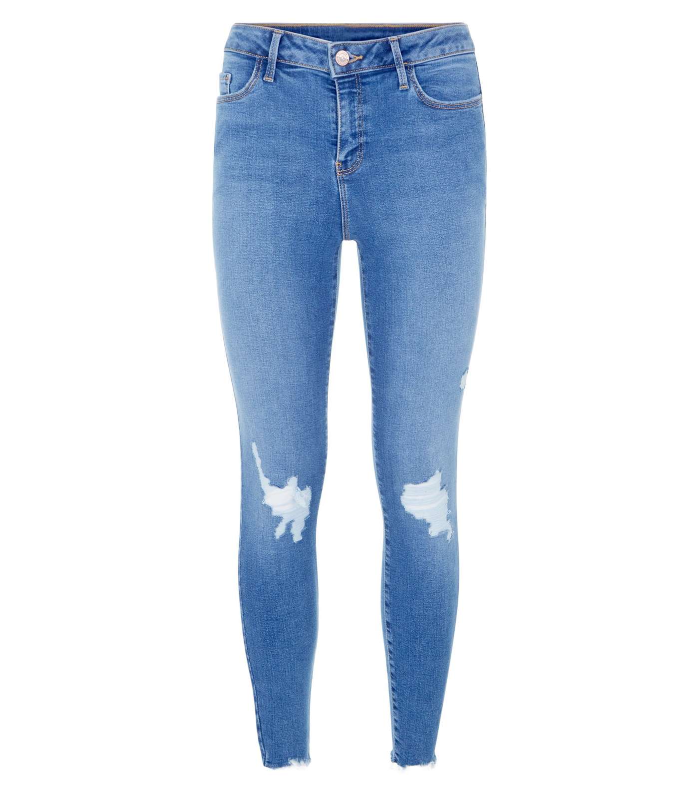 Blue Ripped Knee Raw Hem Skinny 'Lift & Shape' Jeans Image 4