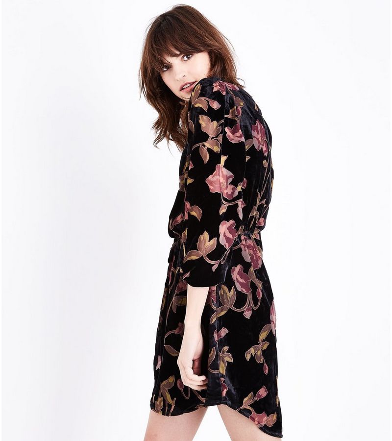 New Look Black Floral Velvet Burnout Tunic Dress at £39.99 | love the ...