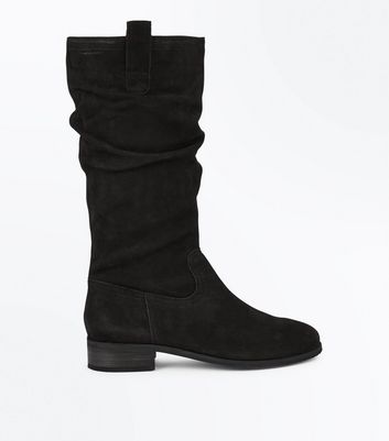 ladies black leather slouch boots