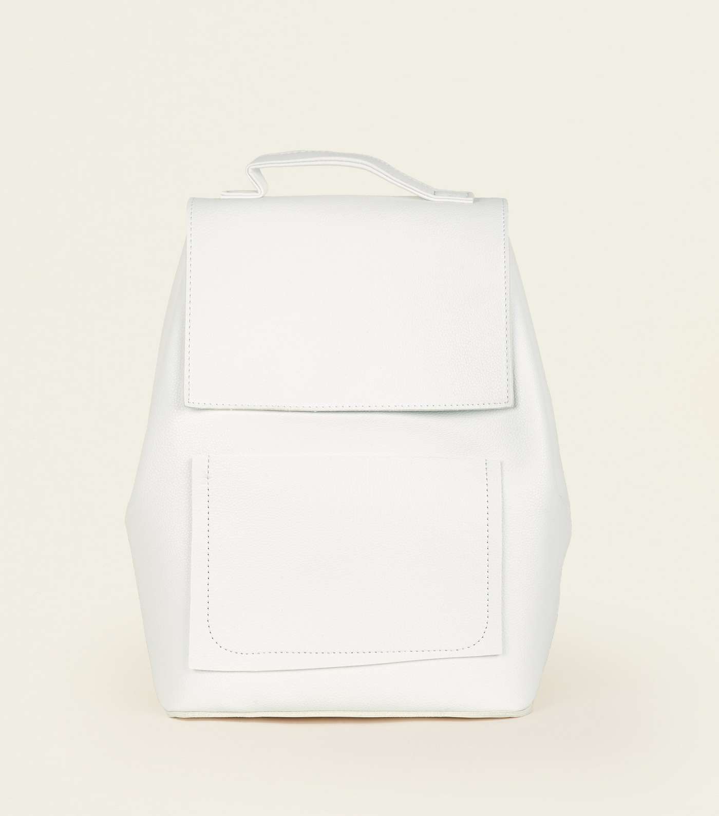 White Drawstring Pocket Front Backpack