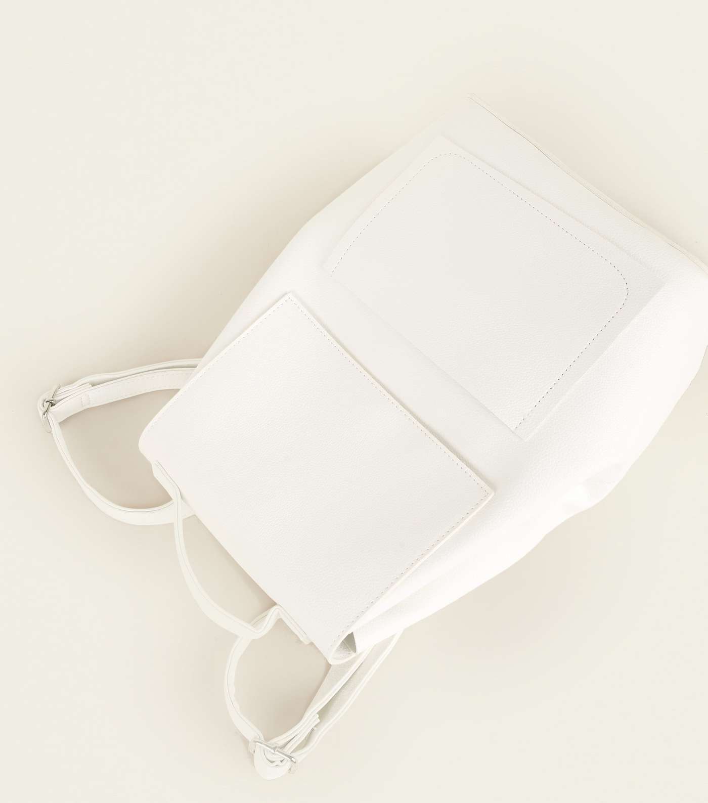 White Drawstring Pocket Front Backpack Image 3