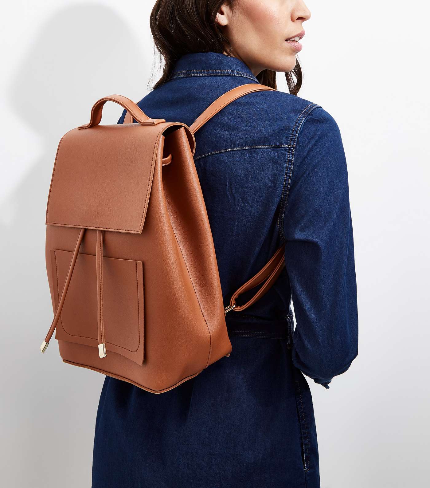 Brown Drawstring Pocket Front Backpack Image 2