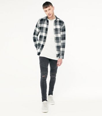 Image of Black Washed Zip Knee Ripped Super Skinny Jeans New Look