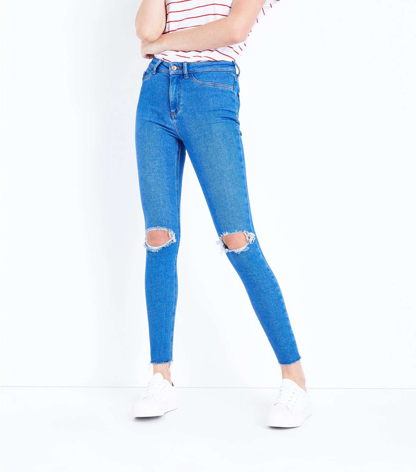 Bright Blue Ripped High Waist Super Skinny Hallie Jeans Image 2