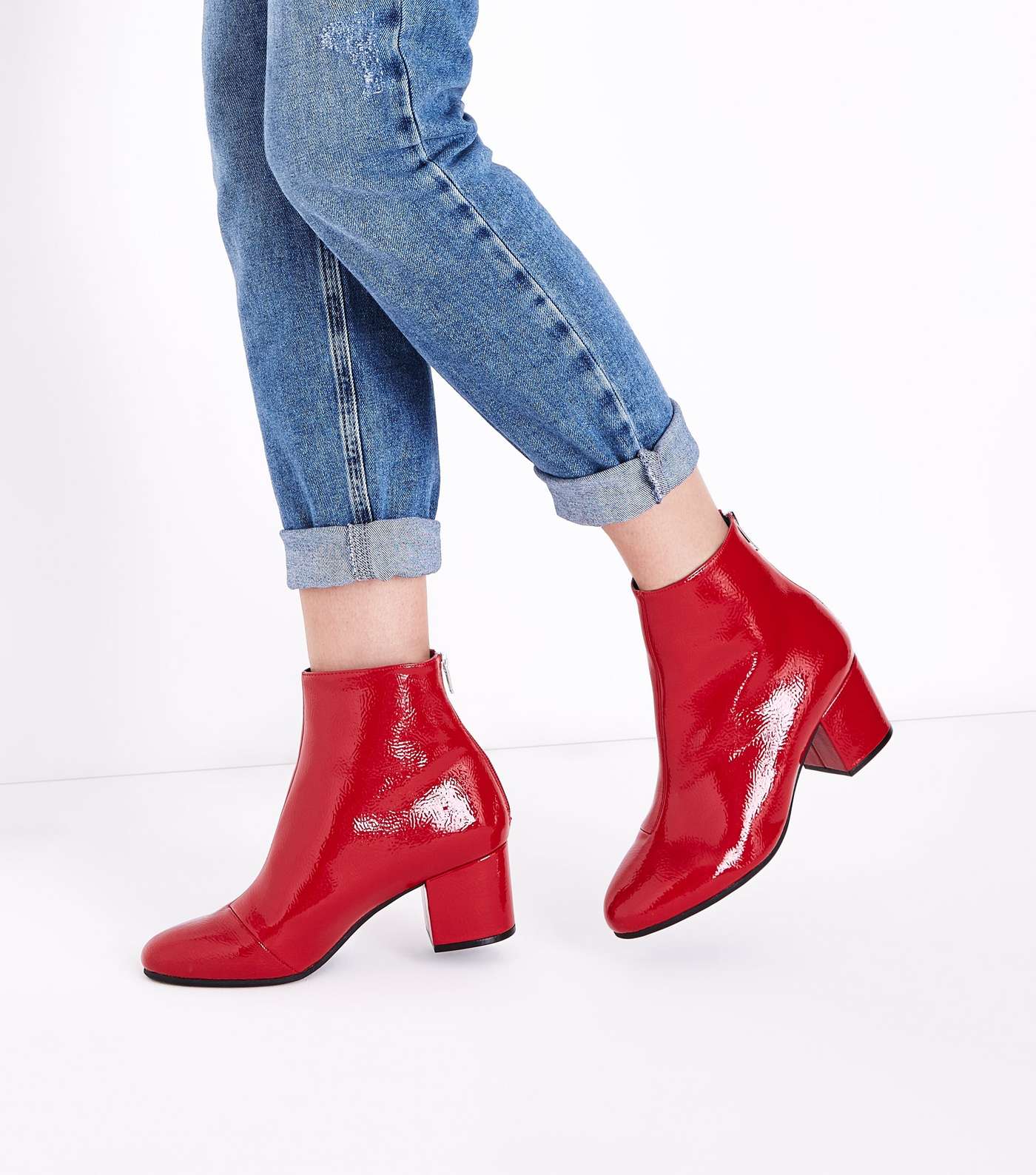Wide Fit Red Patent Block Heel Ankle Boots Image 2