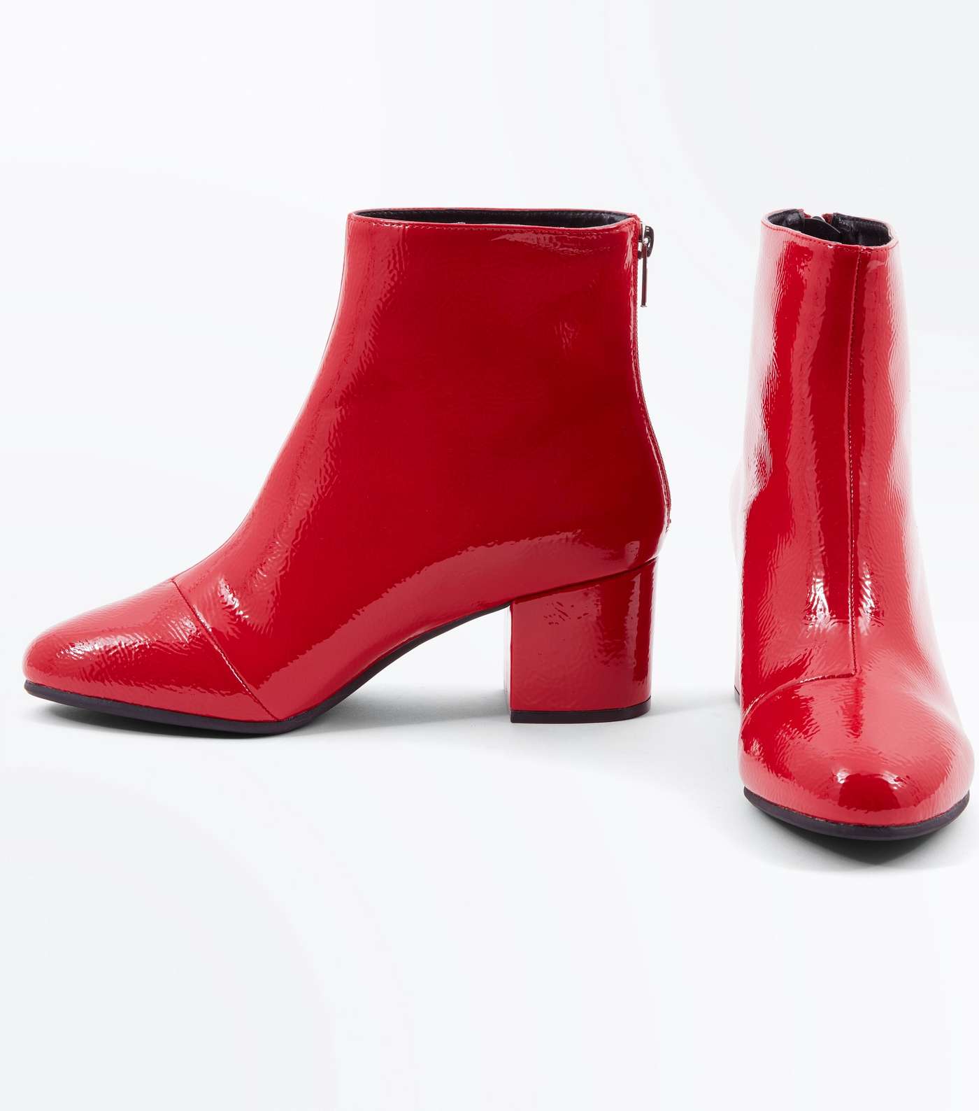 Wide Fit Red Patent Block Heel Ankle Boots Image 4