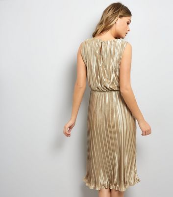 new look gold pleated dress