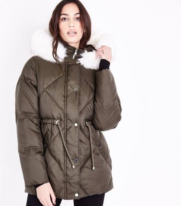 new look faux fur trim coat