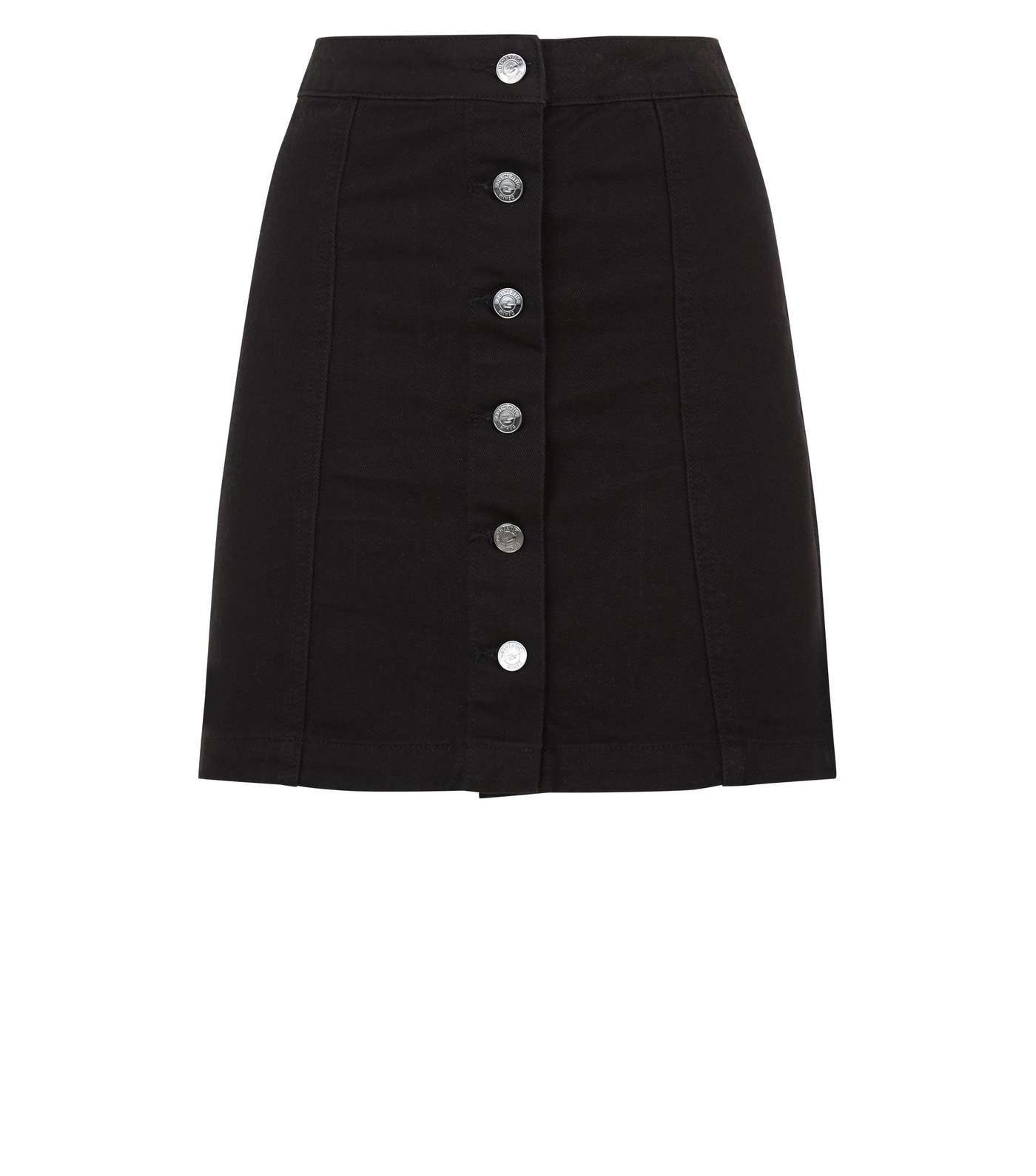 Black Denim Button Front A-Line Skirt Image 4