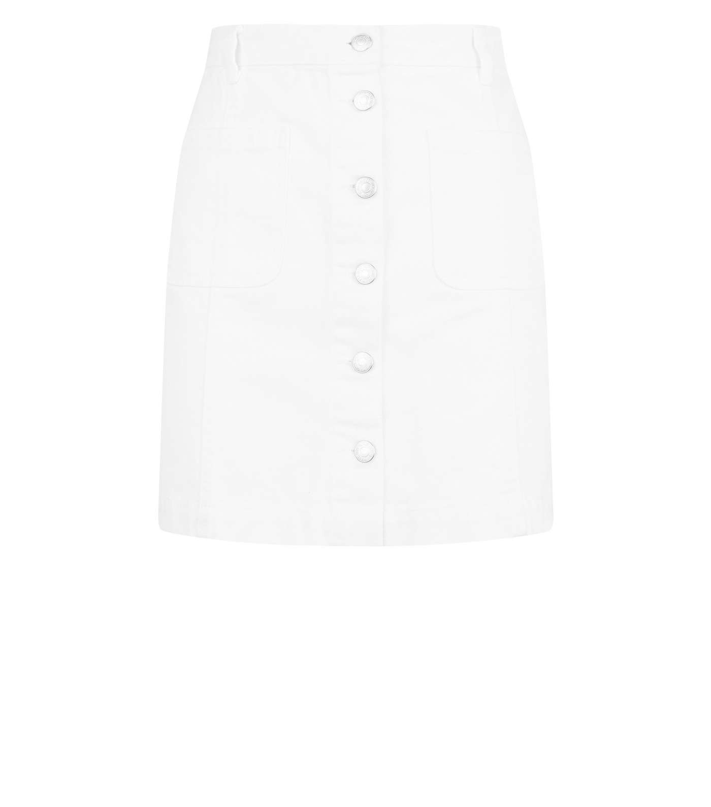 White Denim Button Front A-Line Skirt Image 4