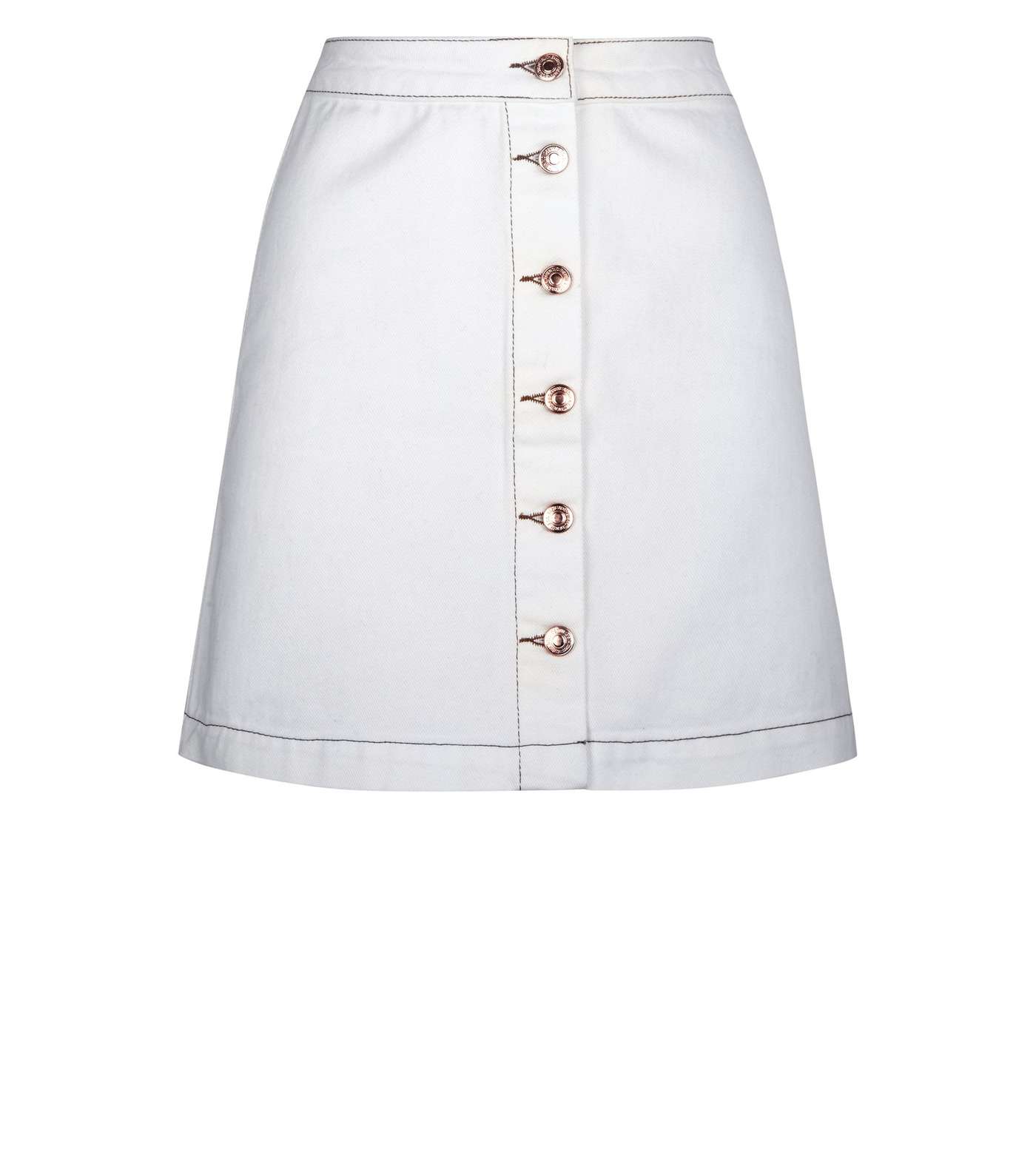 Off White Denim Button Front A-Line Skirt Image 4