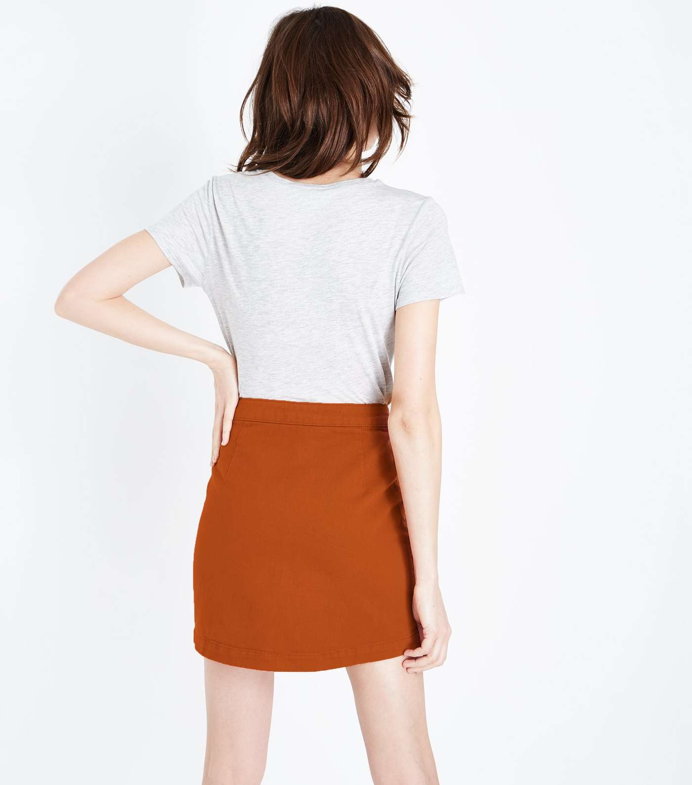 Rust Denim Button Front A-Line Skirt Image 3