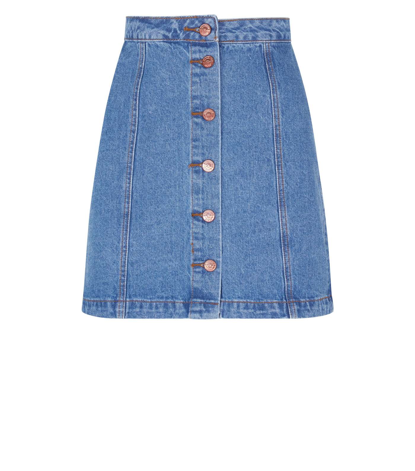Blue Denim Button Front A-Line Skirt  Image 4