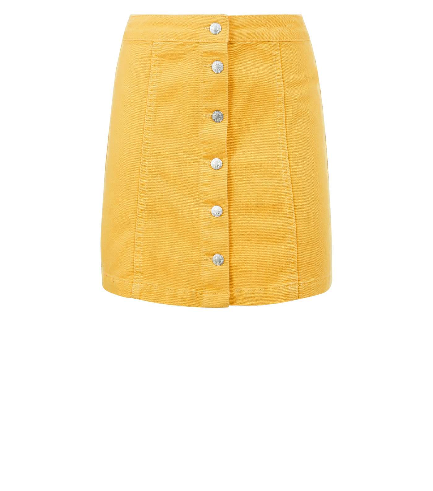 Mustard Denim Button Front A-Line Skirt Image 4