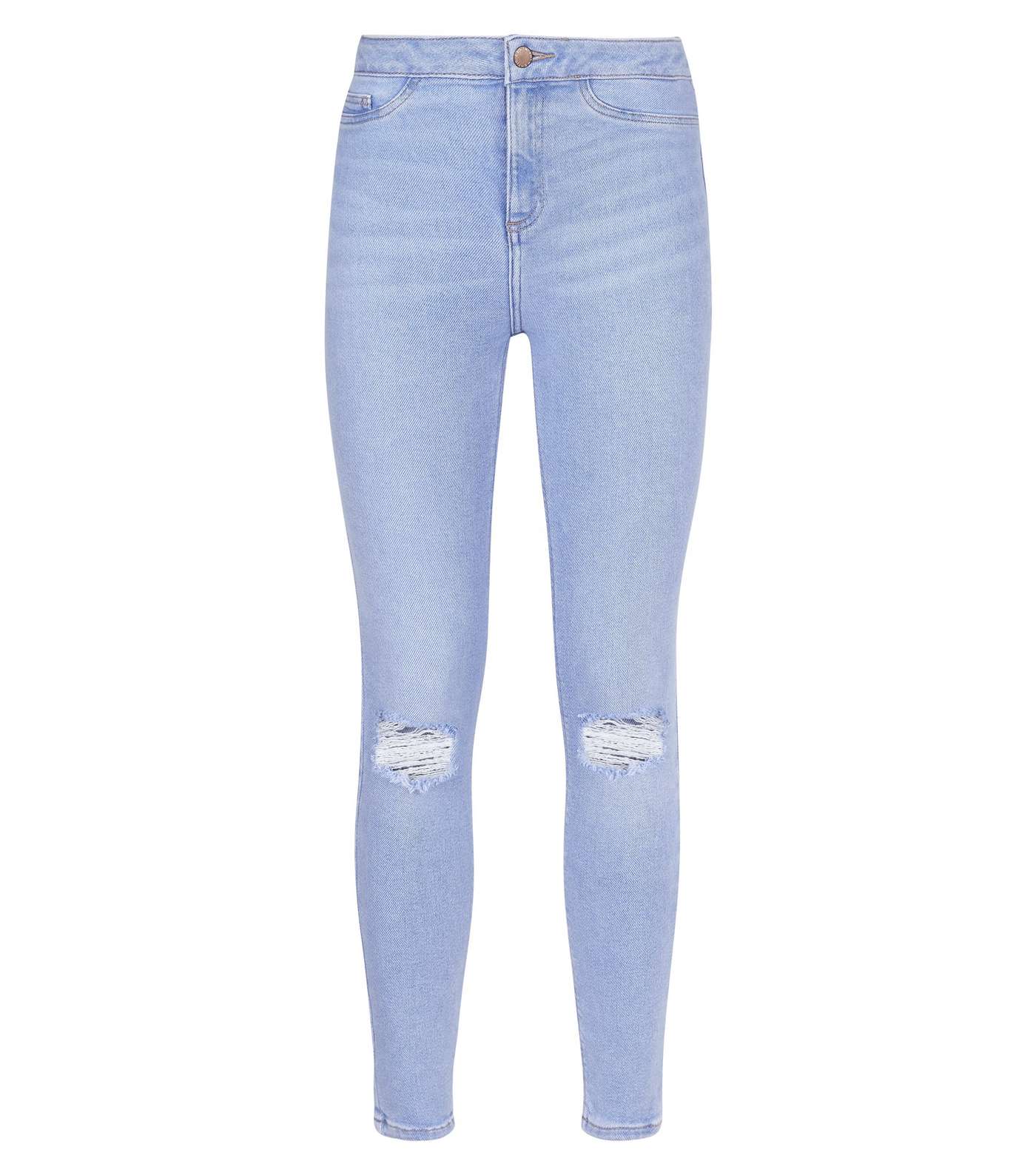 Bright Blue Ripped Knee High Waist Skinny Hallie Jeans Image 4