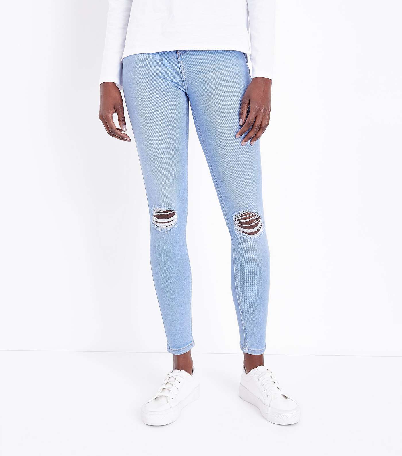 Bright Blue Ripped Knee High Waist Skinny Hallie Jeans Image 2