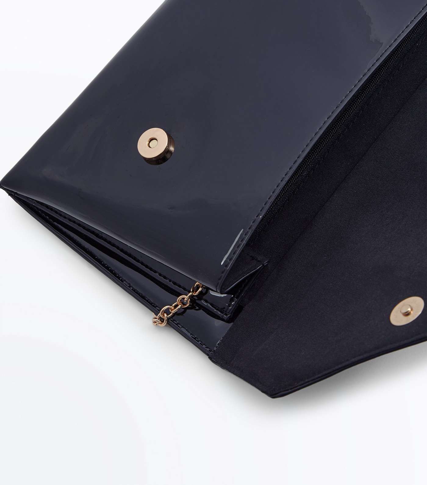 Black Patent Asymmetric Flap Clutch Bag Image 4