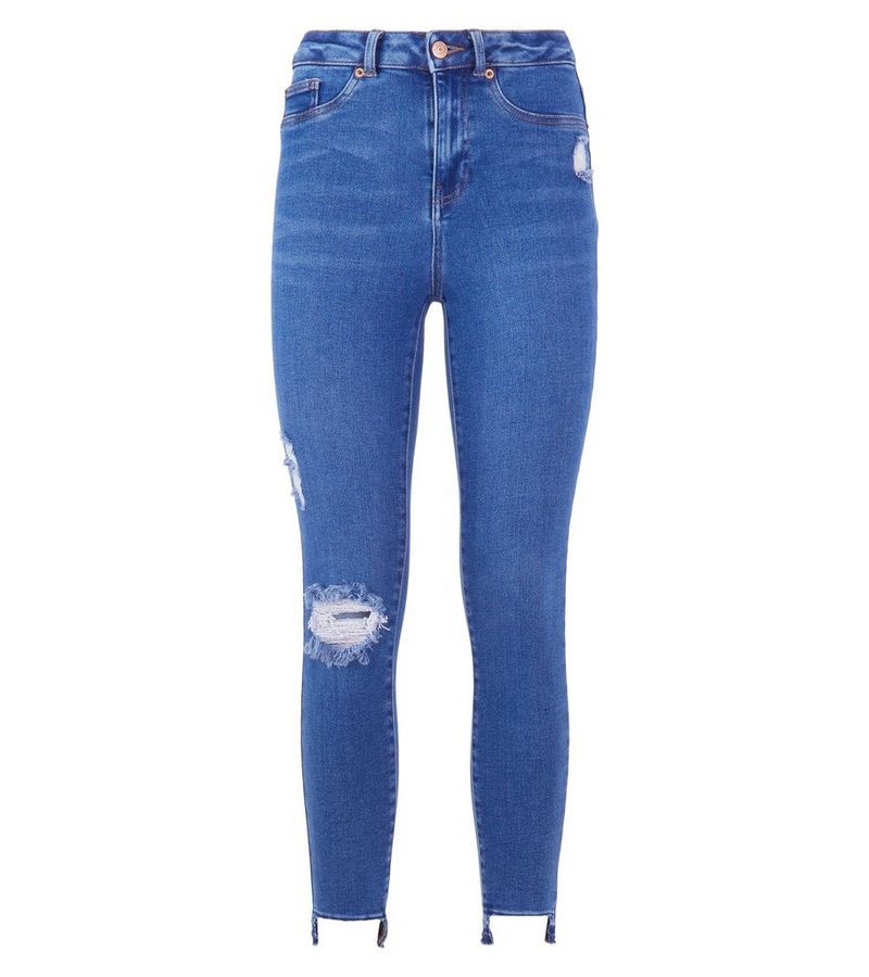 New Look Bright Blue High Waist Step Hem Skinny Dahlia Jeans at £27.99 ...