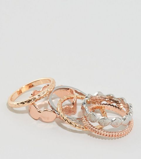 Lot de 6 bagues multicolores à superposer effet martelé