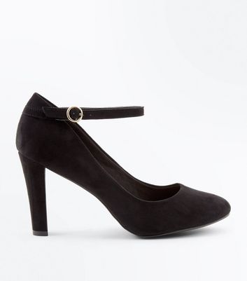 Black Comfort Flex Suedette Ankle Strap Courts | New Look