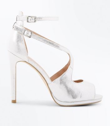 Silver Shimmer Strappy Peep Toe Sandals 