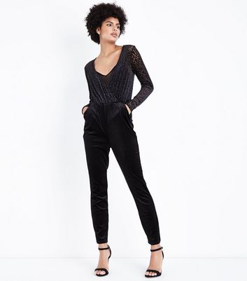 new look black velvet jumpsuit