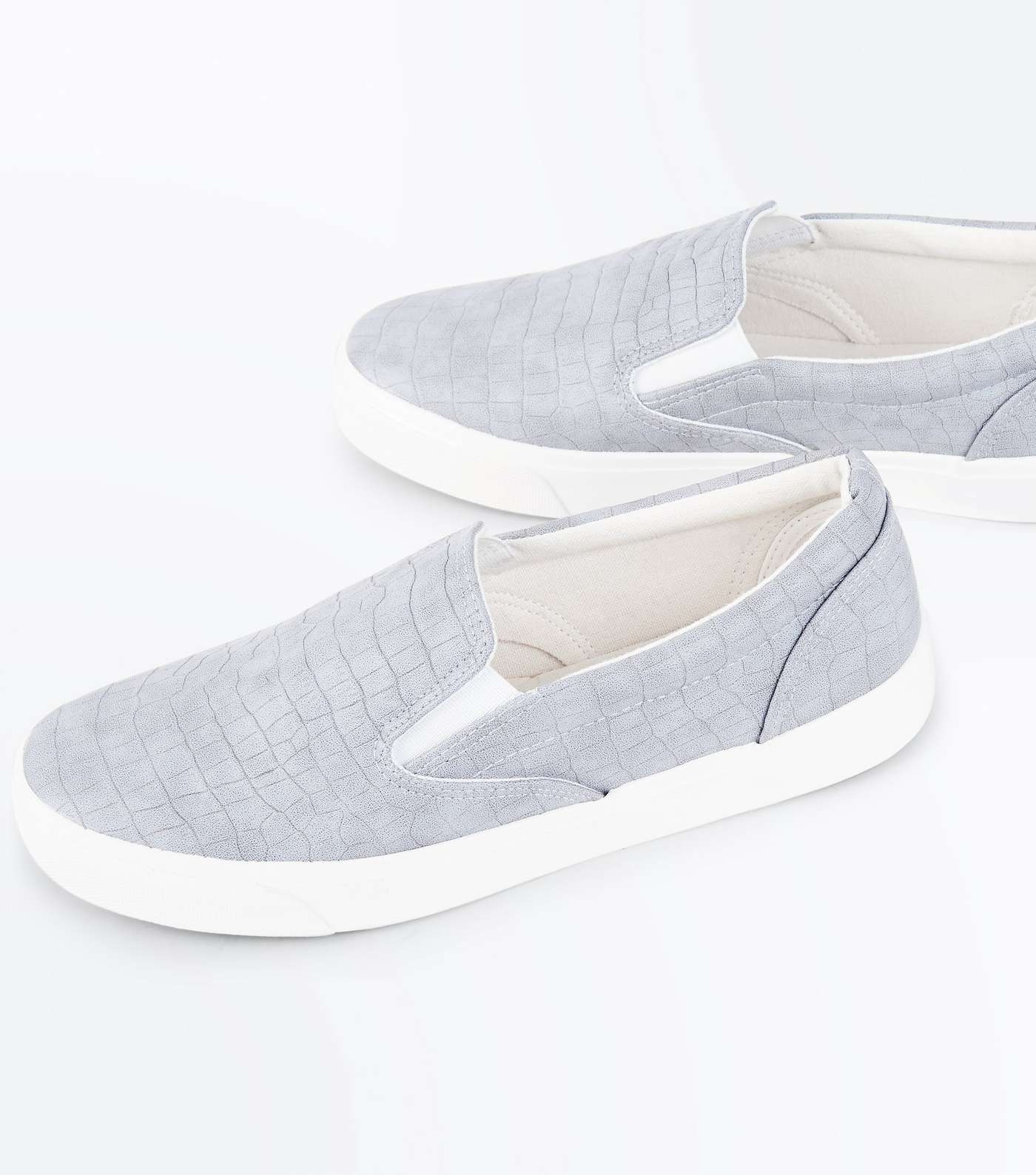 Grey Faux Croc Slip On Trainers Image 4