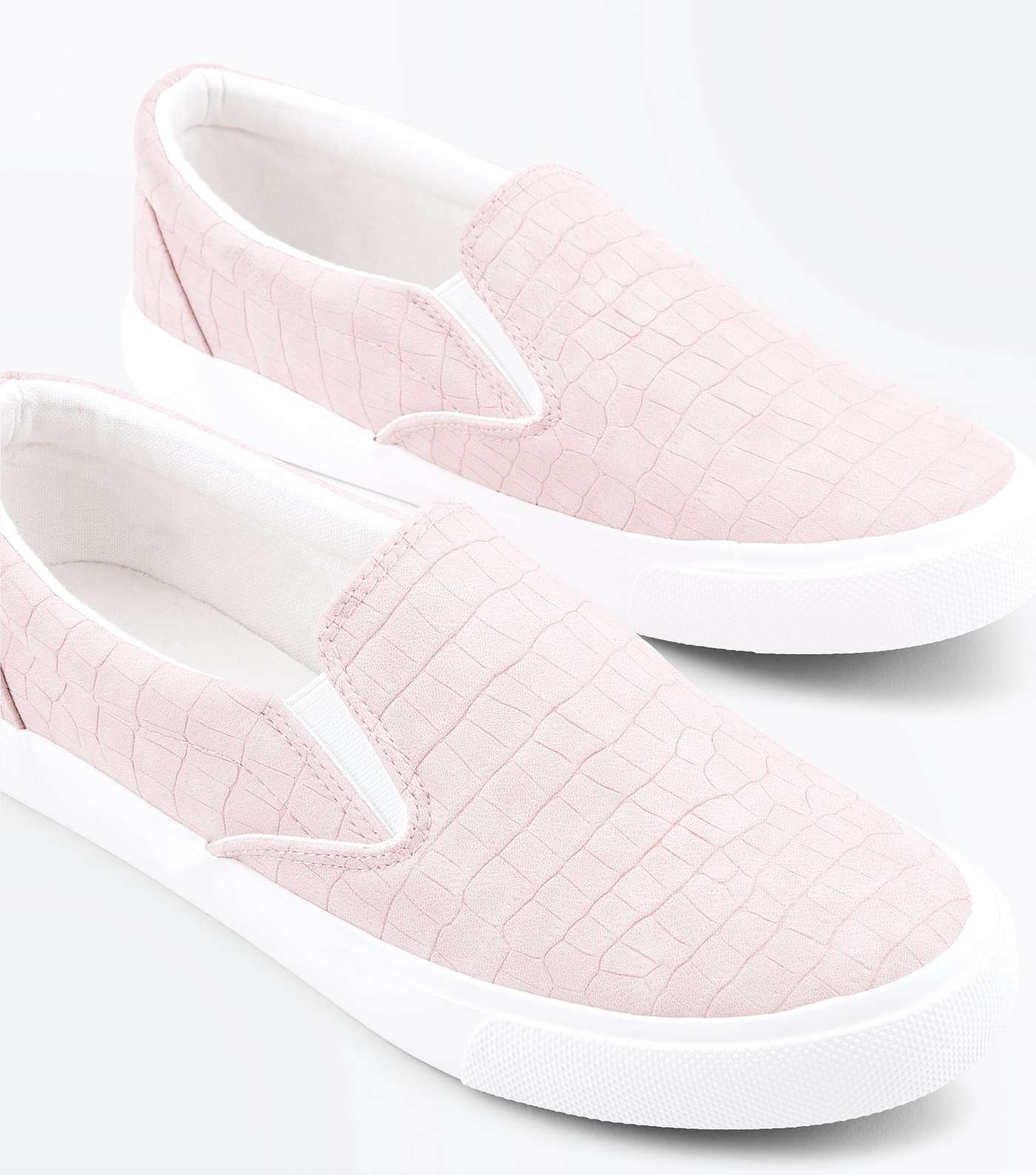 Pink Faux Croc Slip On Trainers Image 3