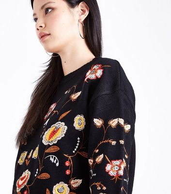 Black Floral Embroidered Jumper | New Look