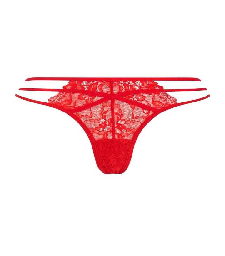 Lindex Jasmin lace strappy thong in red - RED