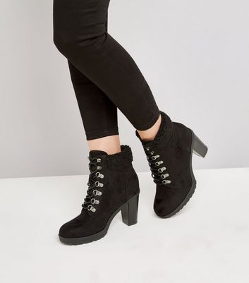 wide fit black borg lined lace up boots