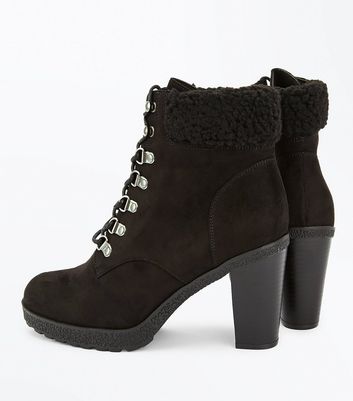 wide fit black borg lined lace up boots