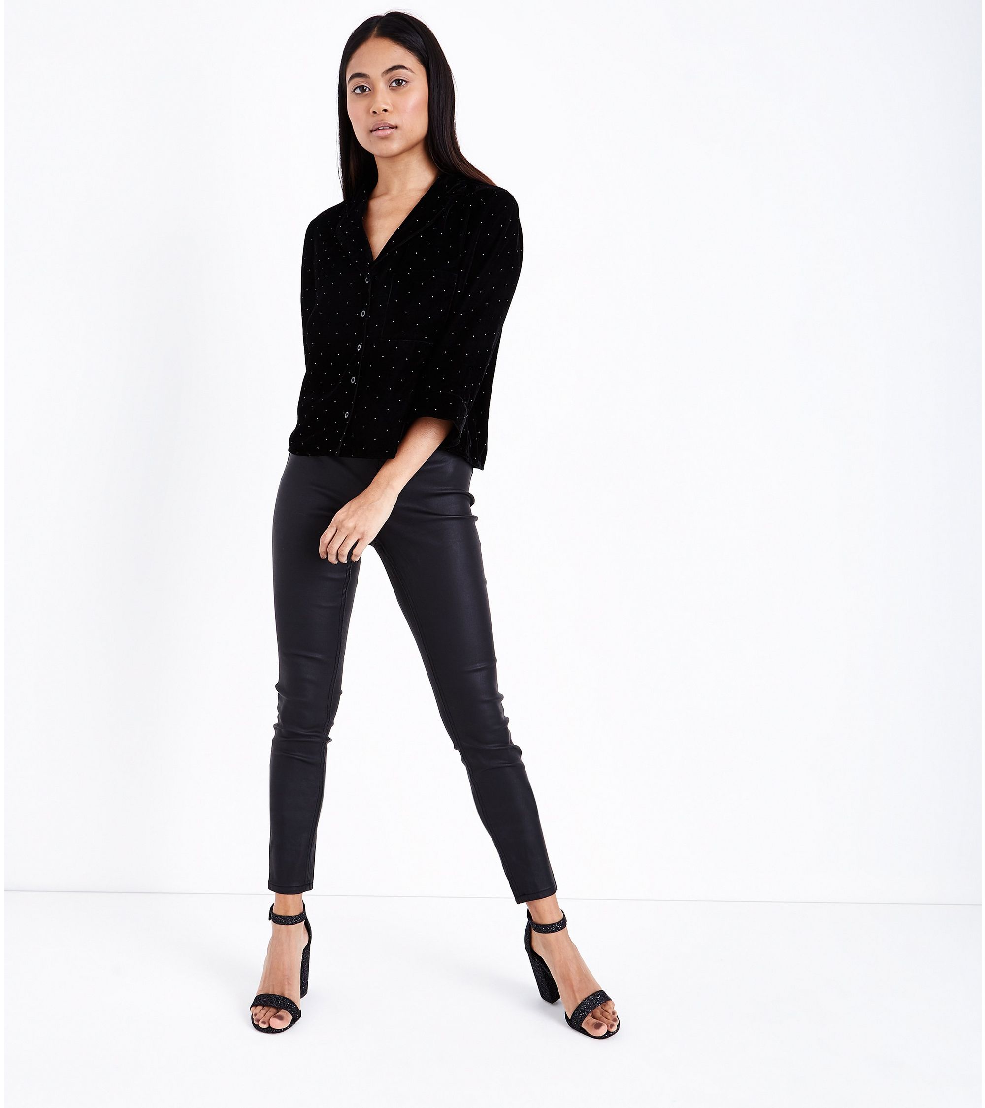 New Look Petite Black Velvet Pyjama Style Shirt at £12.49 | love the brands