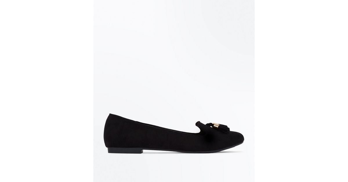Black Suedette Tassel Front Loafers New Look