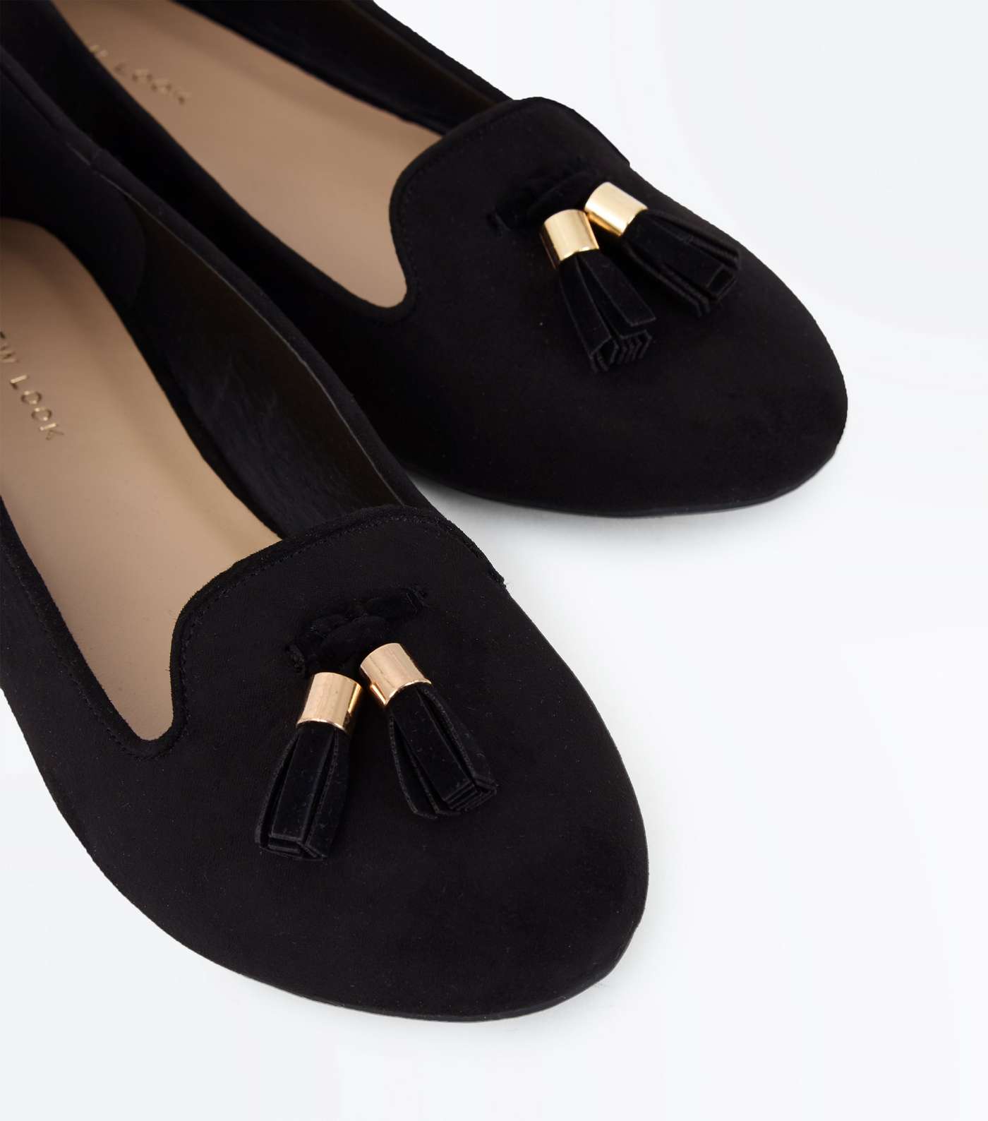 Black Suedette Tassel Front Loafers Image 4