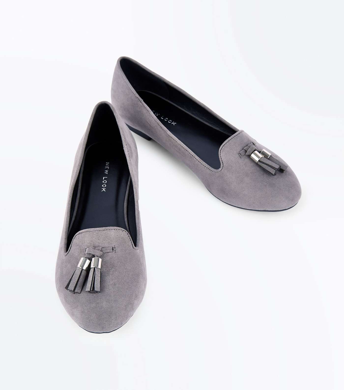 Grey Suedette Tassel Front Loafers Image 4