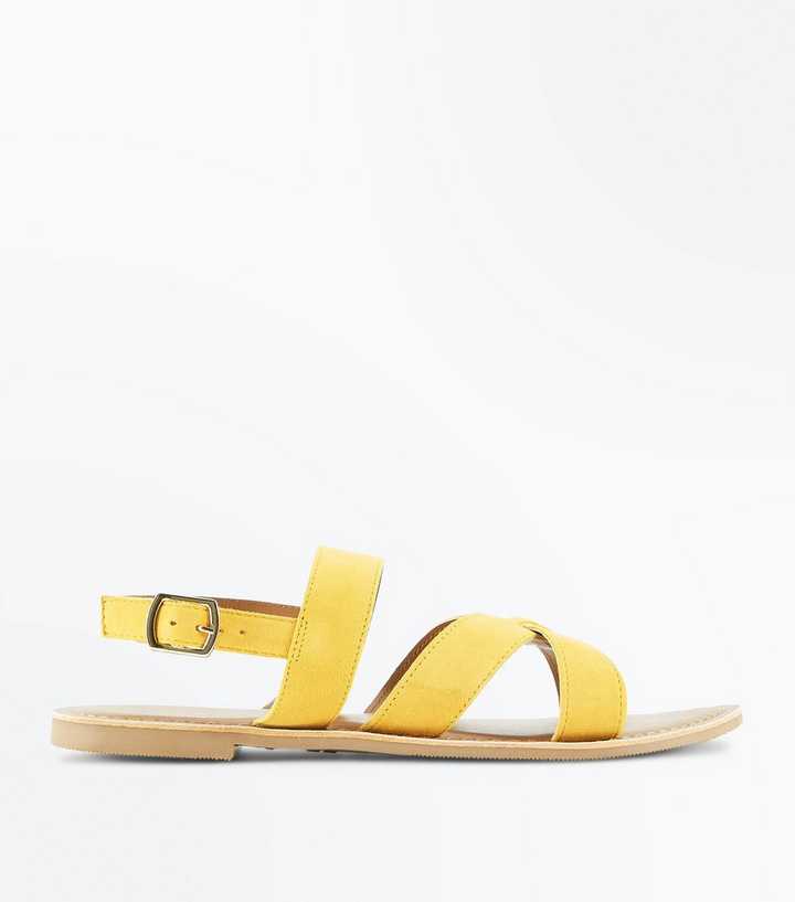 Mustard Suede Cross Strap Sandals