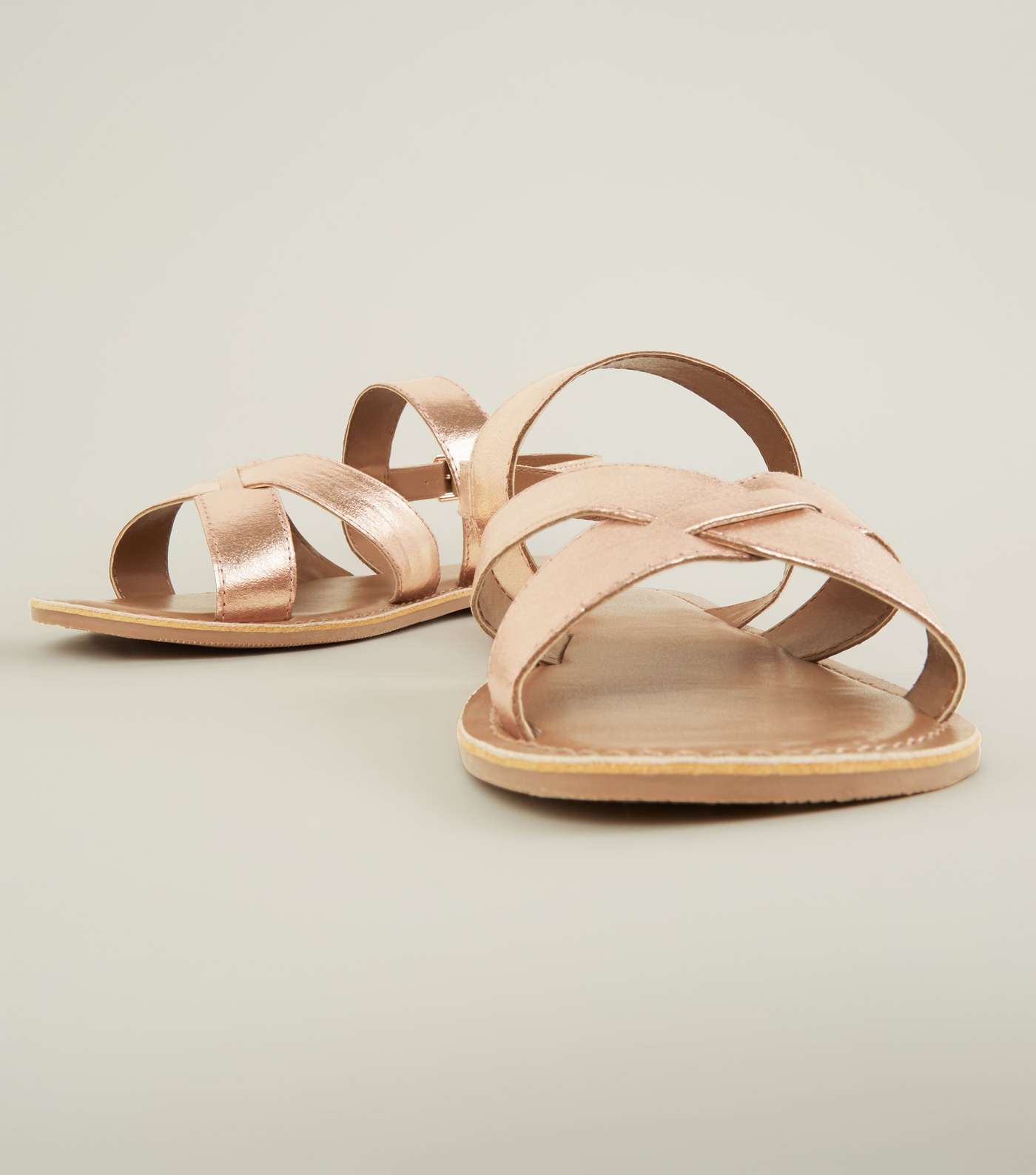 Rose Gold Leather Cross Strap Sandals Image 3
