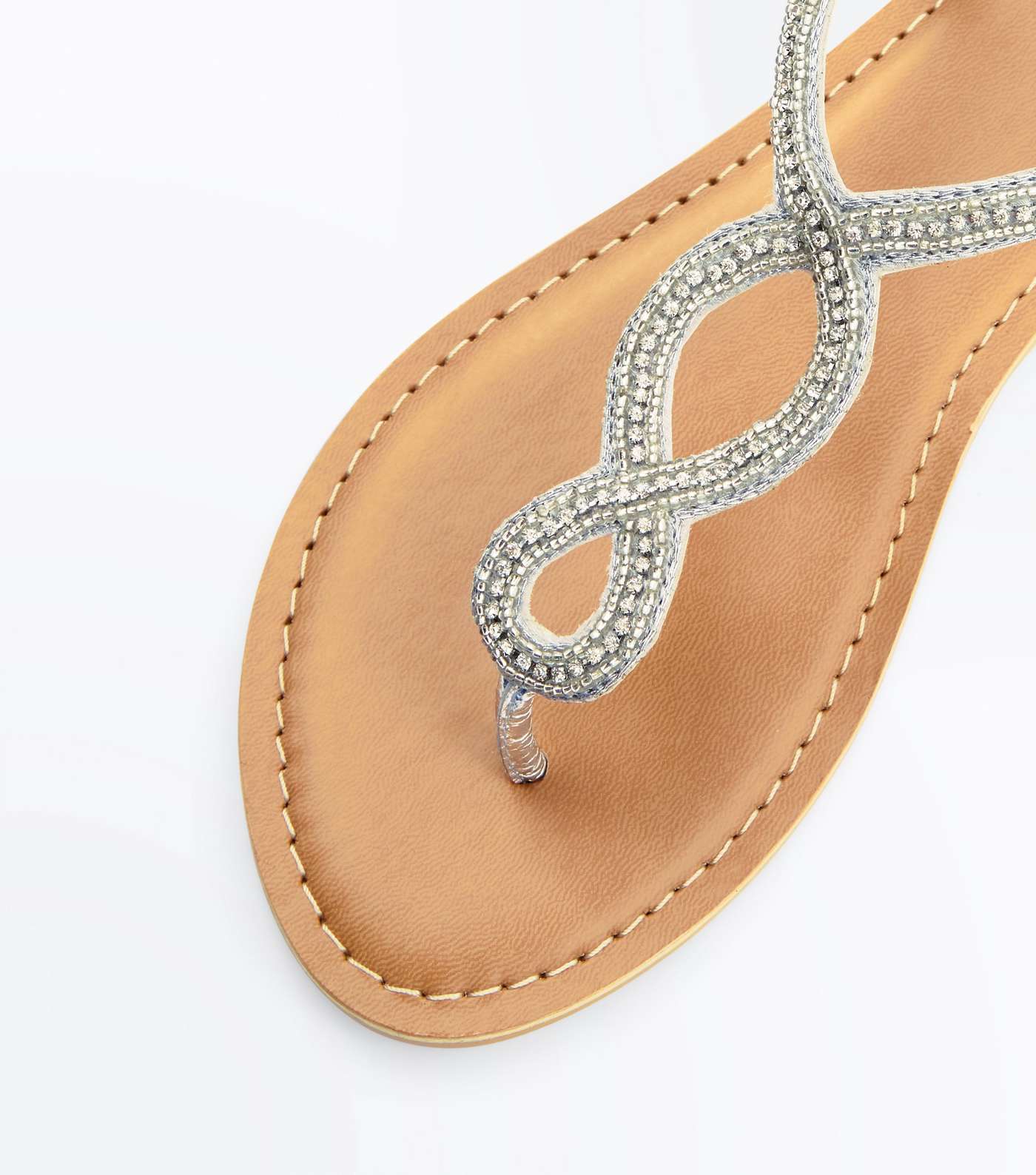 Silver Leather Bead Embellished Sandals Image 5