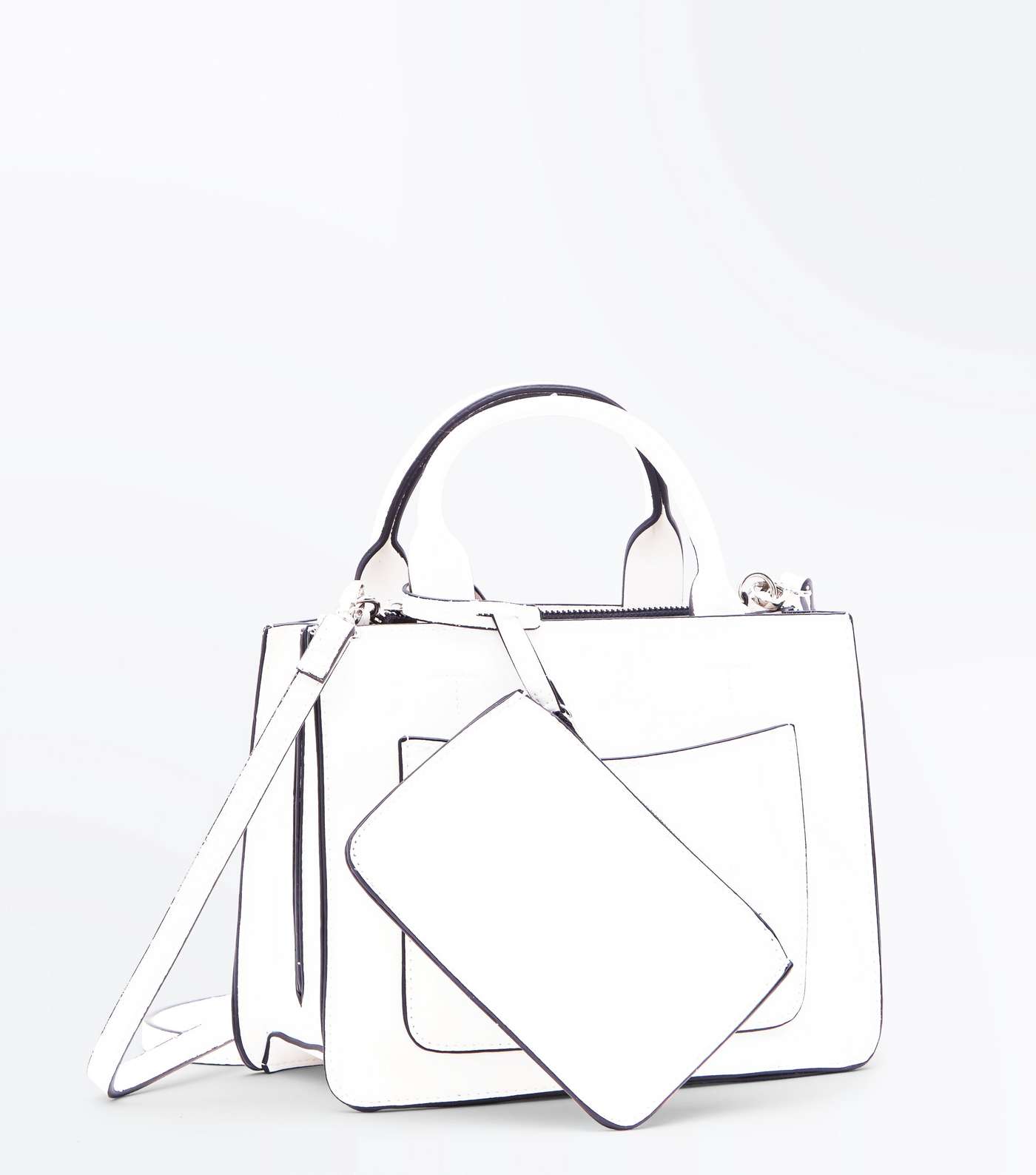 White Zip Front Cross Body Bag Image 3
