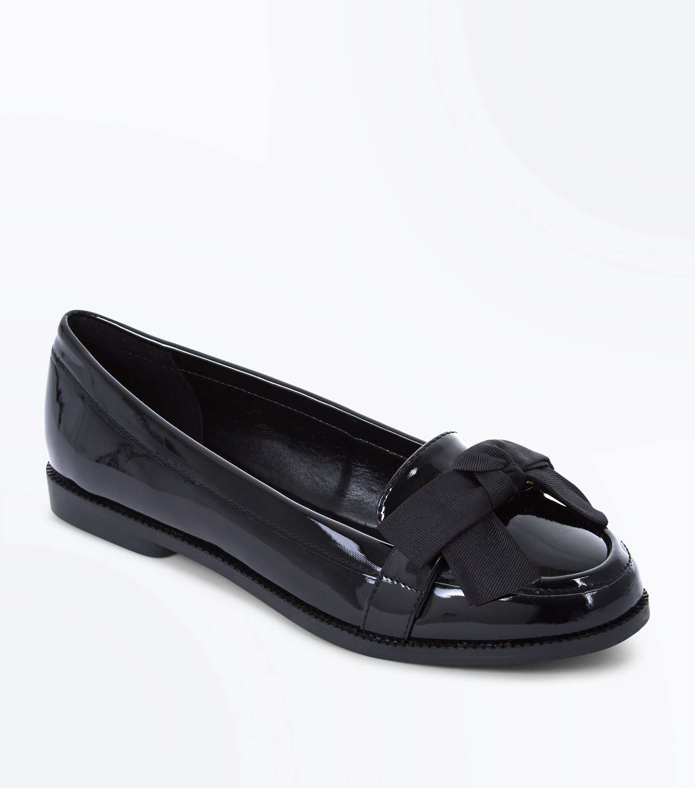 Girls Black Patent Bow Front Loafers