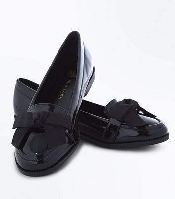 black patent bow loafers
