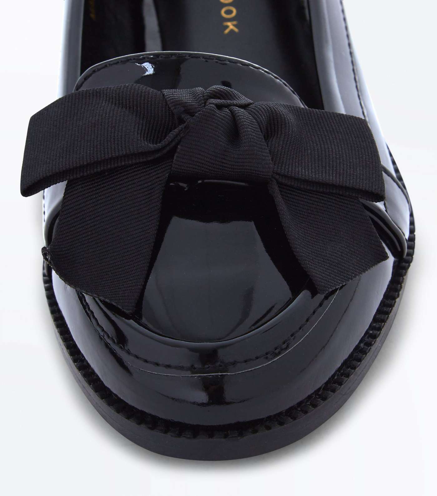 Girls Black Patent Bow Front Loafers Image 5