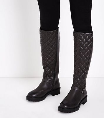 Wide Fit Black Quilted Chunky Knee High 