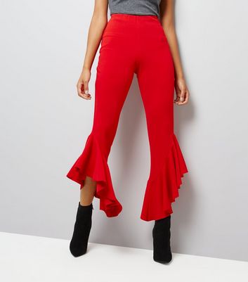 White frill detail flares | Trousers for Women | Select Fashion