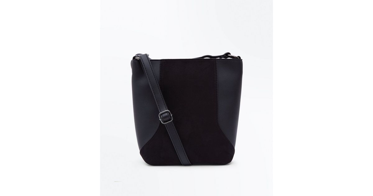 Black Suedette Panel Bucket Bag New Look