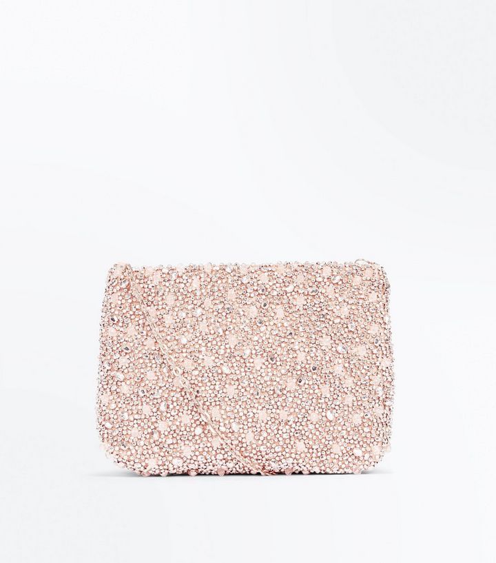 Rose Gold Beaded Flat Clutch Bag New Look Rose Gold Beaded Flat Clutch Bag The Look