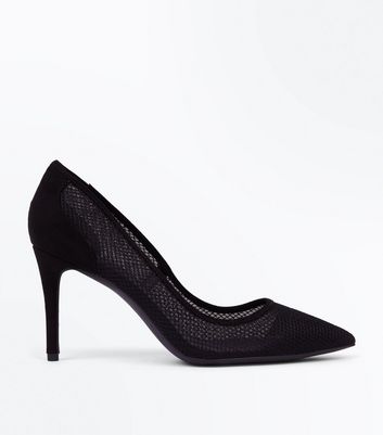Black Mesh Pointed Court Shoes | New Look