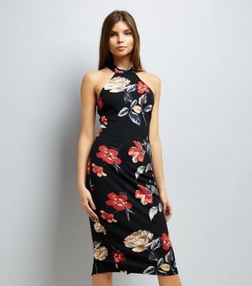 AX Paris Black Floral Print High Neck Midi Dress | New Look